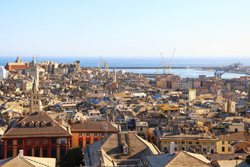 Fototapeta na wymiar Aerial view of Genoa historic center and port