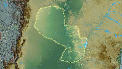 Paraguay, topographic relief - light glow