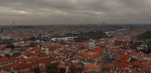 Obraz premium Aerial view of the rooftops of Prague, panorama