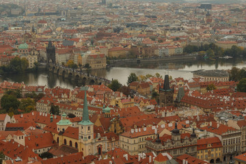 Fototapeta na wymiar Aerial view of the rooftops of Prague