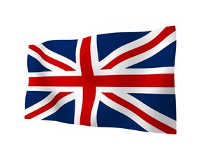 Waving flag of the Great Britain. British flag. United Kingdom of Great Britain and Northern Ireland. State symbol of the UK. 3D illustration