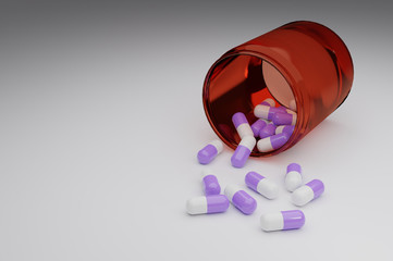 medicine and bottle 3D render on isolate background