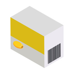 Isometric style of icons. Packaging of fish oil capsules. Omega 3 box icon. Vector illustration isolated on white background.