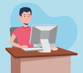 man with computer and work home technology