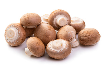 Mushrooms brown champignons. Isolate on a white background.