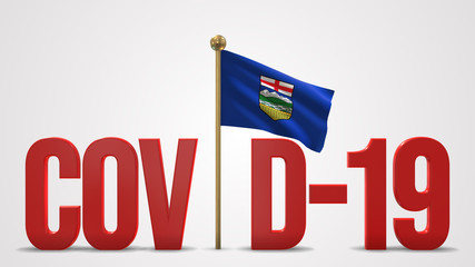Alberta realistic 3D flag and Covid-19 illustration.