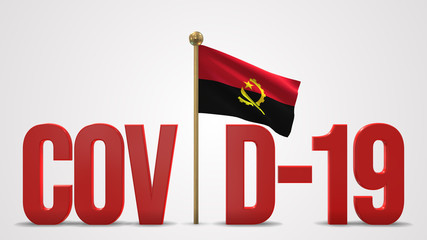 Angola realistic 3D flag and Covid-19 illustration.