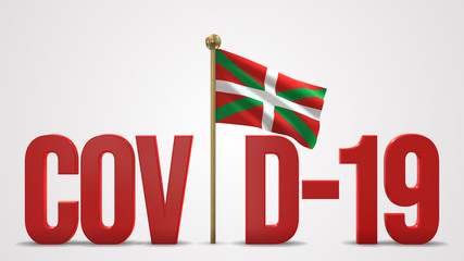 Basque Country realistic 3D flag and Covid-19 illustration.