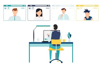 Video call conference, working from home, social distancing, business discussion