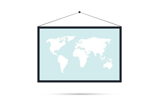 picture on the wall, world map on a white background with shadow. Vector