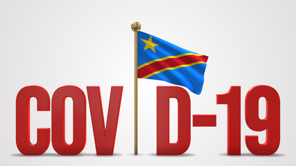 Democratic Republic Of Congo realistic 3D flag and Covid-19 illustration.