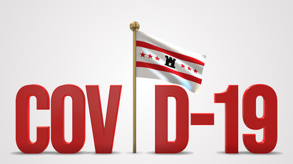 Drenthe realistic 3D flag and Covid-19 illustration.