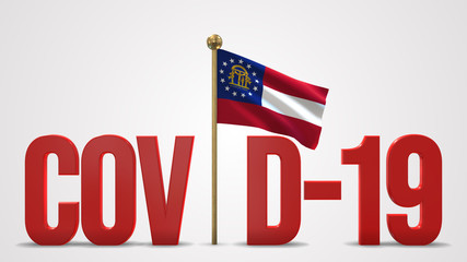 Georgia_US realistic 3D flag and Covid-19 illustration.