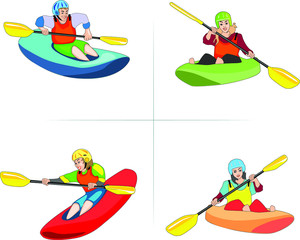 Kayak sport team a man and three women with equipment