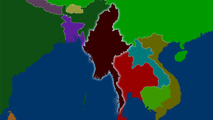 Myanmar, administrative divisions - light glow