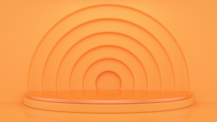 Obraz premium Elegant background with a pedestal and a showcase. Minimalism abstract background, pedestal. 3d illustration, 3d rendering. Beautiful. Luxury Product display, toy, doll. Orange. 