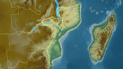 Mozambique, topographic relief - light glow