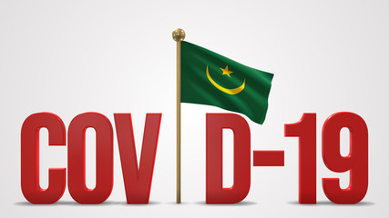 Mauritania realistic 3D flag and Covid-19 illustration.