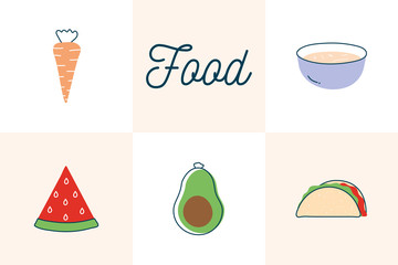 Food flat style icon set vector design