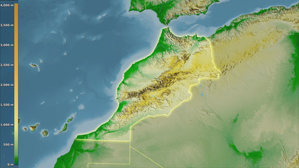 Morocco, topographic physical - light glow
