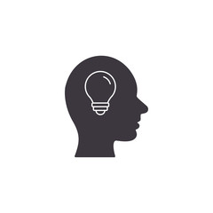 Head with lamp bulb icon. Human head idea symbol. Vector