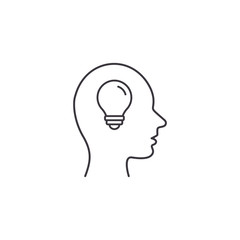 Head with lamp bulb line icon. Human head idea symbol. Vector