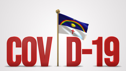 Pernambuco realistic 3D flag and Covid-19 illustration.