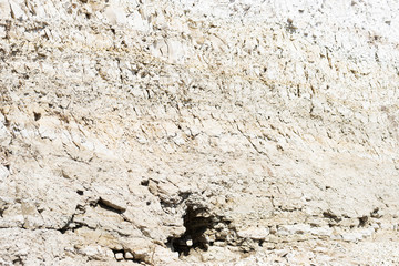 Rock formations on the slope of a cliff on the river Bank