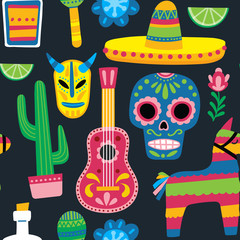 Seamless Vector Pattern with Mexican symbols. Stylish Background pattern for web and graphic design