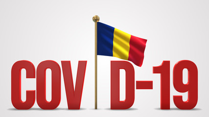 Romania realistic 3D flag and Covid-19 illustration.