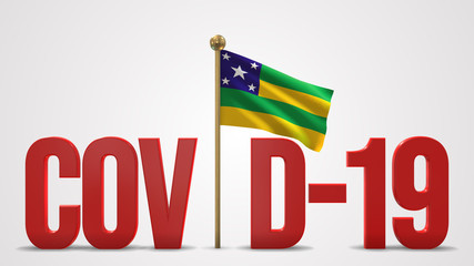 Sergipe realistic 3D flag and Covid-19 illustration.