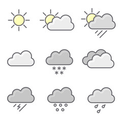 Weather icons set. Flat vector symbols on white background
