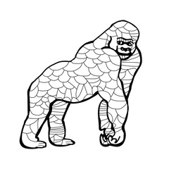 Outline of a gorilla on a white background, Doodle illustration
