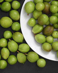 close-up shooting raw nectarine and sour plum,first sour fruits in spring,