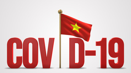 Vietnam realistic 3D flag and Covid-19 illustration.