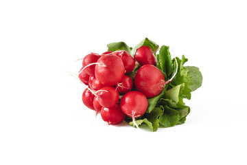 Fresh radish with leaves isolated on white background