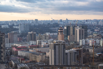 Fototapeta na wymiar View of industrial park zone, dull Kiev city view, industry district in Kiev (Kyiv), Ukraine