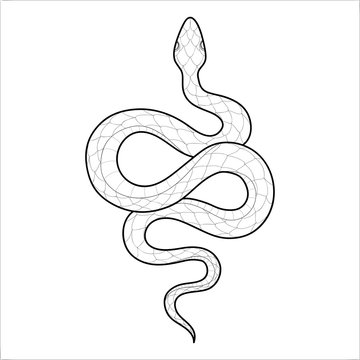 Hand drawing outline snake. Tattoo snake for Henna drawing and tattoo template. Vector illustration