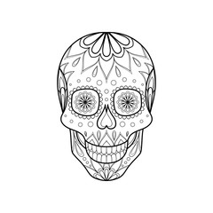 Abstract linear head of skull decorative with ornament elements. Tattoo skull. Logo of the skull. Vector illustration