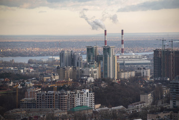 Fototapeta premium View of industrial park zone, dull Kiev city view, industry district in Kiev (Kyiv), Ukraine
