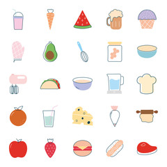 Food flat style icon set vector design