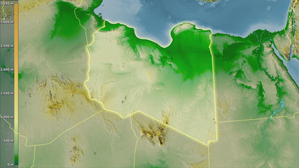 Libya, topographic physical - light glow