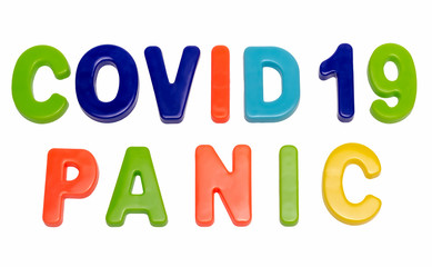 Text COVID-19 PANIC on a white background.