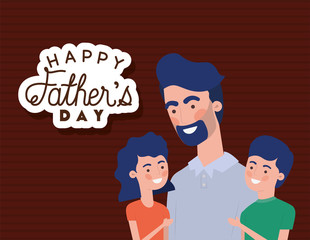 Happy fathers day man son and daughter cartoon vector design