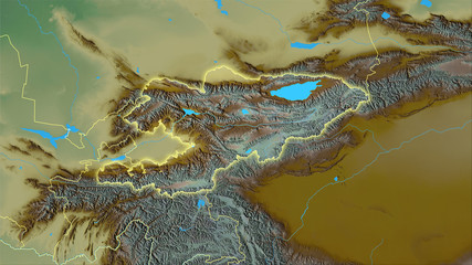 Kyrgyzstan, topographic relief - light glow