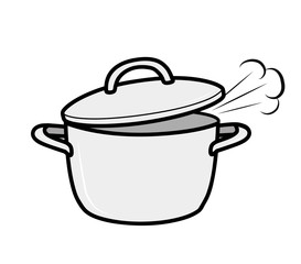 pan flat design. steam comes from the pan. cooking food. vector illustration.