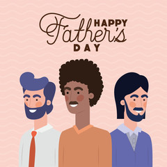 Happy fathers day text and men cartoons vector design