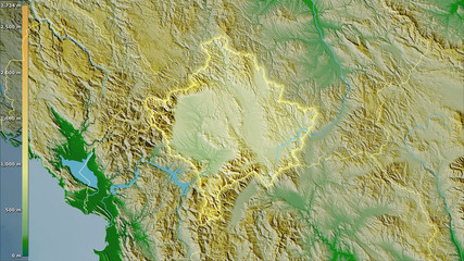 Kosovo, topographic physical - light glow