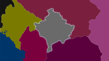 Obraz na płótnie Canvas Kosovo, administrative divisions - light glow
