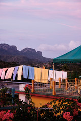 Towels hanging on drying line